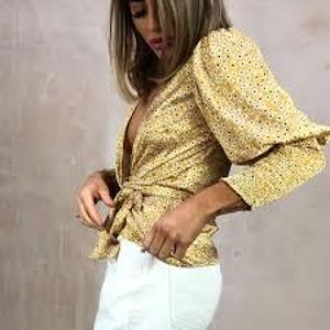 Never Fully Dressed gold luxe ditsy print wrap top size US2/UK4